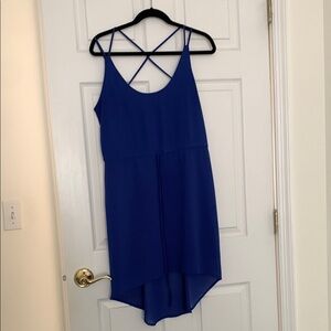 Blue Sleeveless Hi-low Dress with Crisscross Back